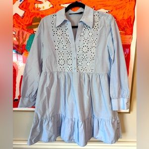 Blue Eyelet Mini Dress